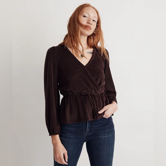 Madewell corduroy tie-front faux-wrap top - Picture 1 of 10